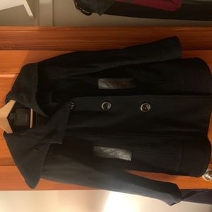 BLACK MACKAGE WOOL COAT. CLASSIC PEACOAT. SMALL